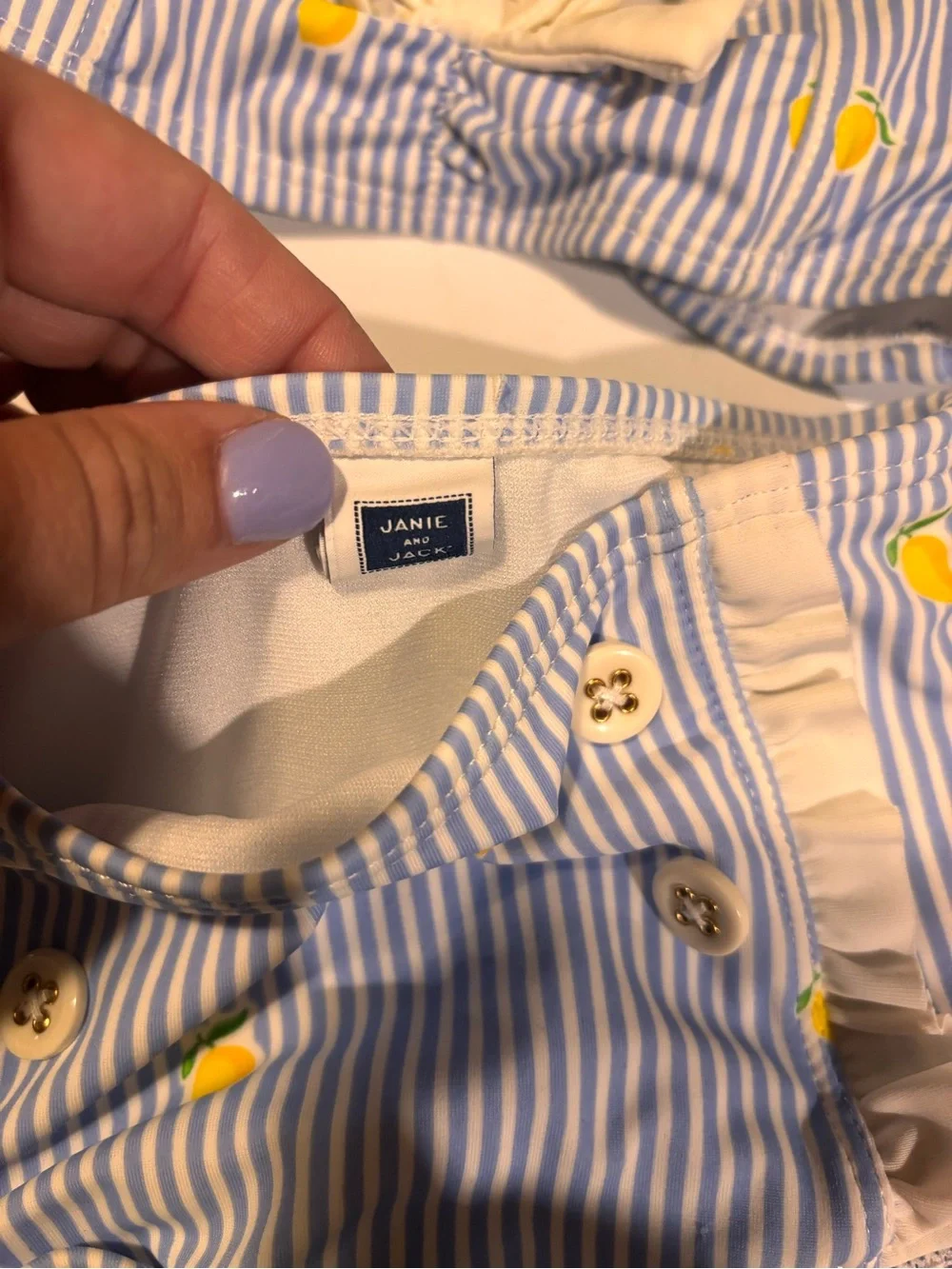 Janie and Jack Blue & White Striped Lemon Print Bikini Set
